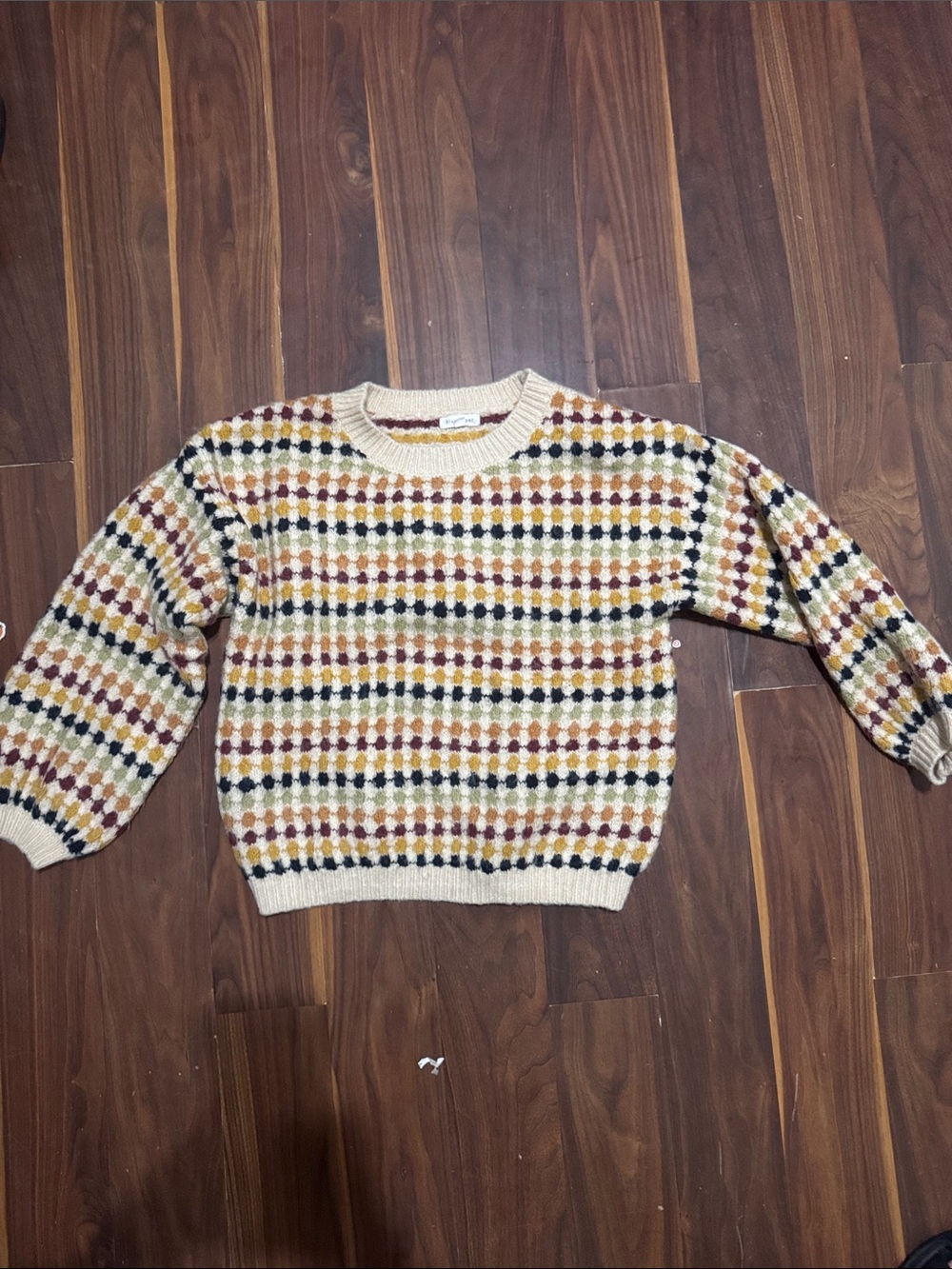 Blu Pepper Cream Crewneck Sweater with Multicolor Dot Stripes